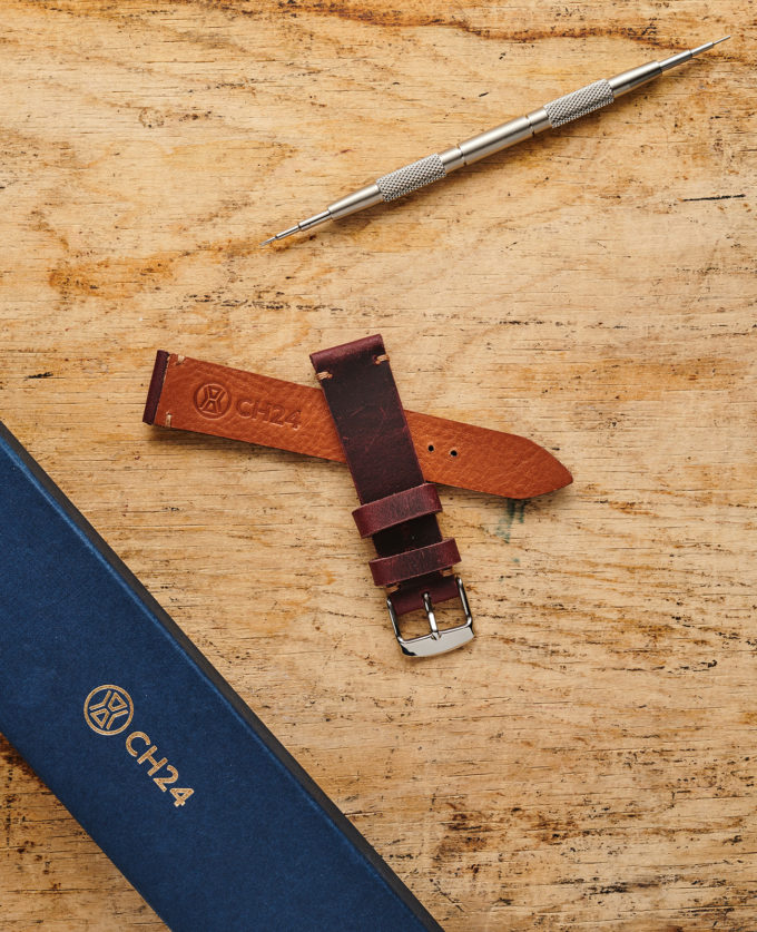Burgundy watch strap made of crazy horse leather 20 mm